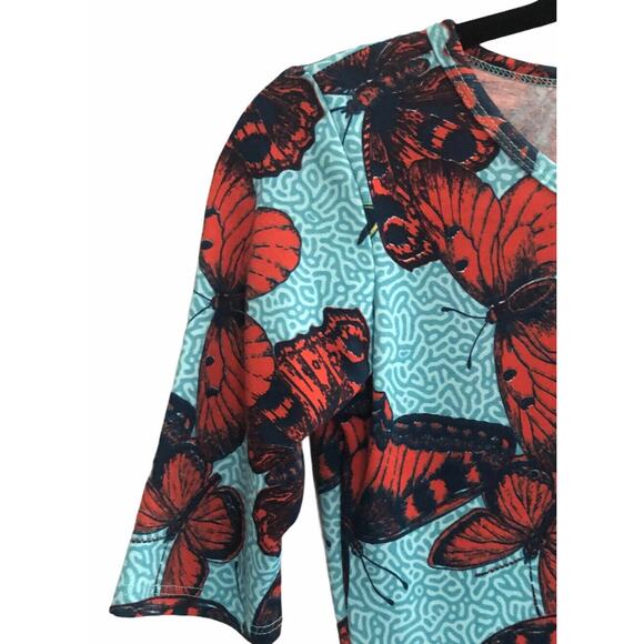 LuLaRoe Womens XXS Julia Dress Butterfly Turquoise Orange Bodycon Unicorn #3543 - Picture 2 of 6